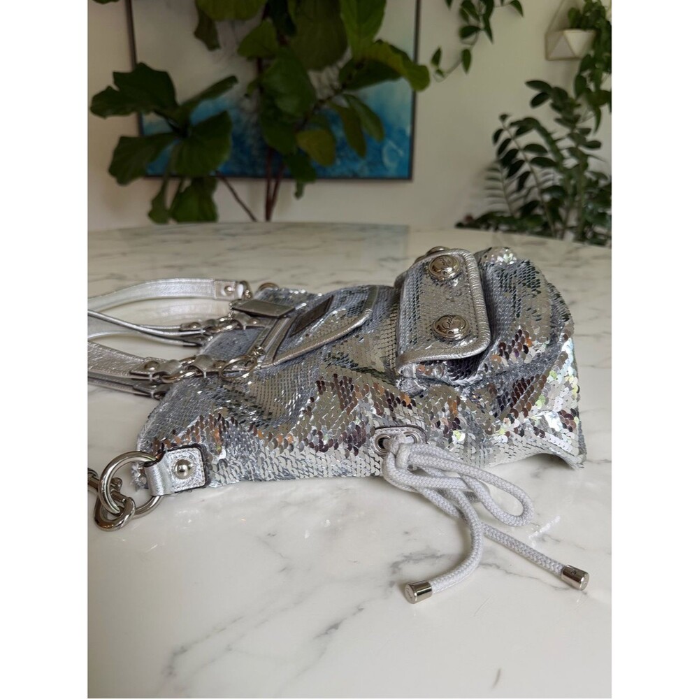 Coach Limited Edition Poppy Sequin Spotlight Tote Shoulder Bag 13821 Silver Y2K - Picture 9 of 16